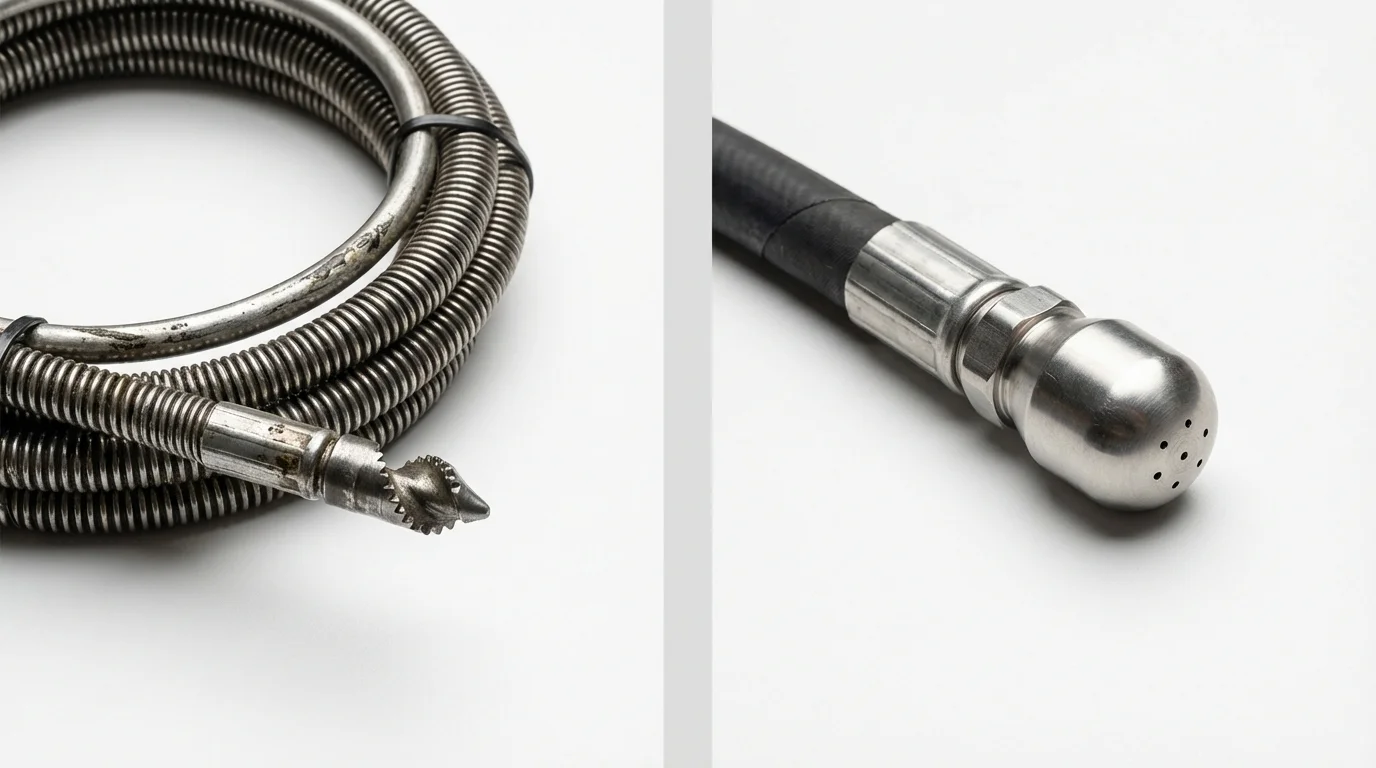 Drain snake cable and hydro jetting nozzle used for drain cleaning in Molalla, OR