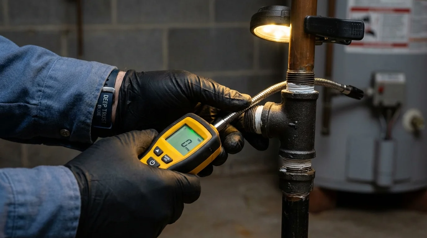 Gas leak detection with electronic sniffer by Johns Plumbing LLC in Molalla