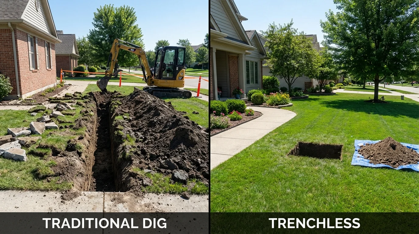 Trenchless sewer repair with minimal yard damage versus traditional excavation in Molalla, OR